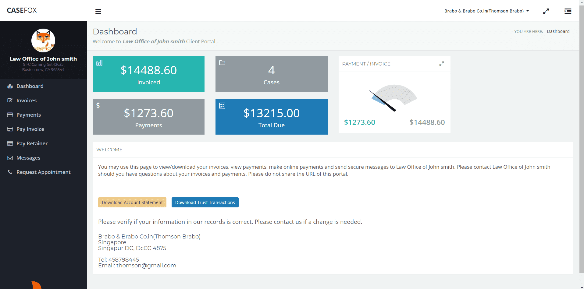 CaseFox Client Portal Dashboard