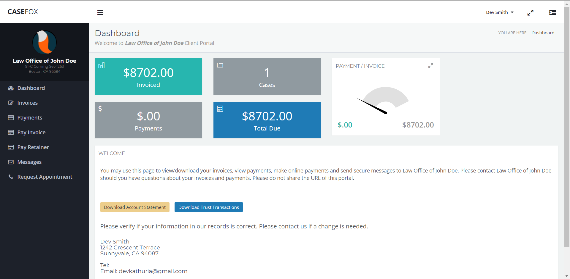 CaseFox Client Portal Dashboard